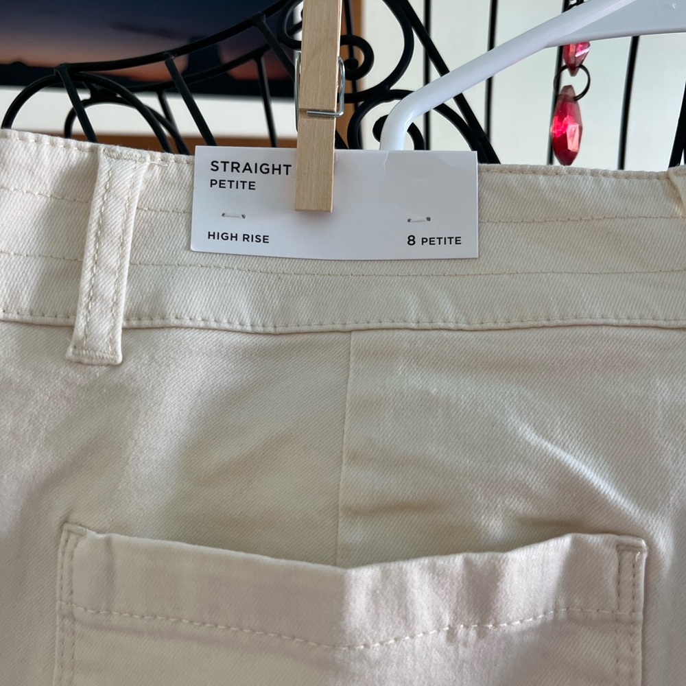 NWT LOFT Cream Straight High Rise LP Cropped Ankle Pants Petite Size 8 (1-053) - Picture 4 of 9